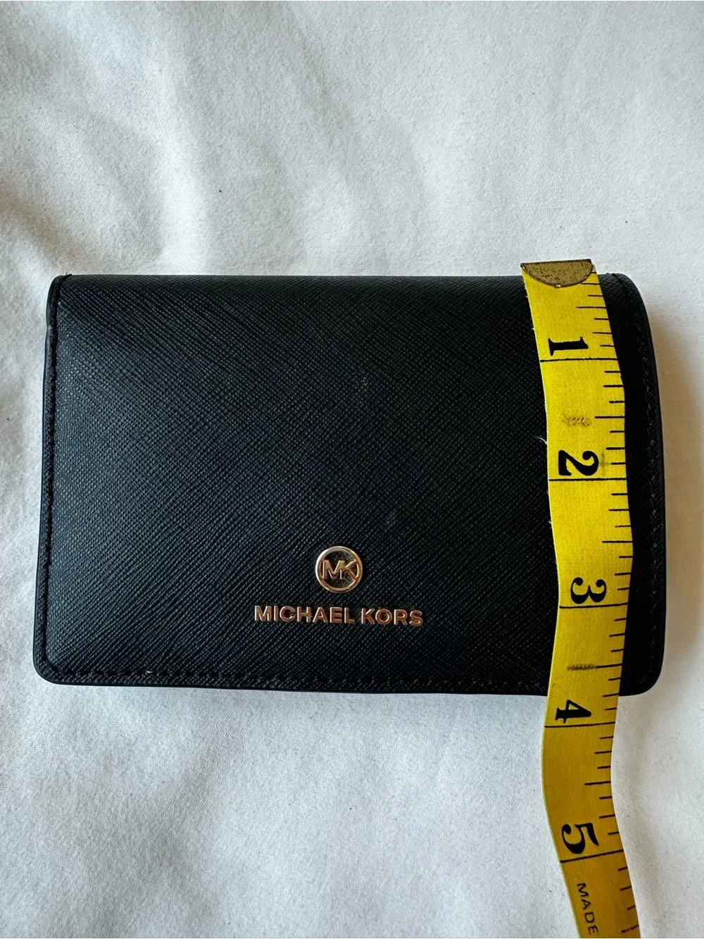 Michael Kors Black Saffiano Leather Compact Wallet Card Holder BiFold Small
